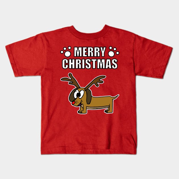 Merry Christmas 2020 Dachshund Dog Rudolf Funny Kids T-Shirt by doodlerob